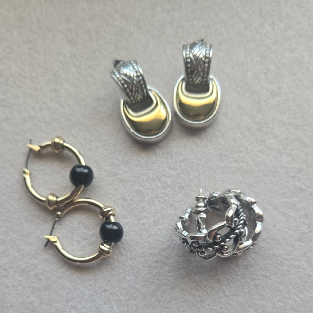 3 Elegant Silvertone and Goldtone  Earrings Sets